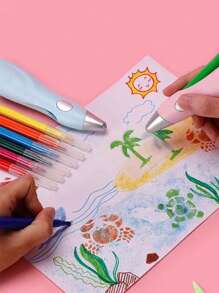 1 pieza Nuevo bolígrafo rociador creativo con 12 pinceles, 4 plantillas para colorear y 19 plantillas de rociado