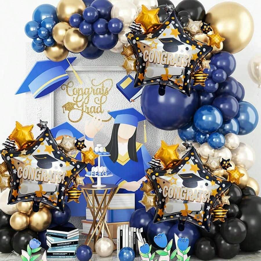 Set de 3 globos de graduación - Globos de felicitación con forma de estrella para ceremonia de graduación, decoraciones de fiesta, globos para celebraciones, para uso interior y exterior, globos de papel de aluminio