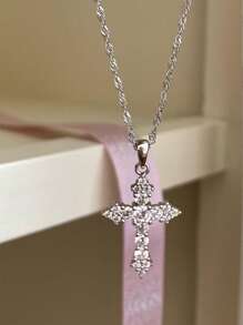 Elegant Cross Necklace With Cubic Zirconia – Minimalist Collarbone Chain | Sparkling Zirconia Inlay, Perfect For Daily Wear & Ideal Gift For Back-To-School, Halloween, Christmas, Valentine's Day & More