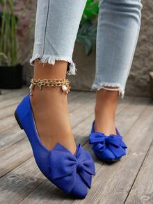 Bow Decor Flat Heel Slip-On Shoes, French Pointed Toe Loafers