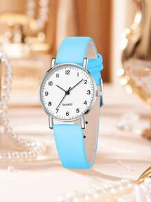 6 Stücke Damen Lässig Quarz Uhr Set, Silber Gehäuse, buntes Diamant Herz-förmiges Armband, Halskette, Ohrringe, Ring und Uhr - Blau - Übersicht 3