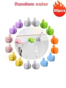 30pcs Colorful Silicone Thumb Wall Hooks - Self-Adhesive, No-Drill Cable Clips & Key Hangers, Easy Installation For Keys, Earphones & More, Damage-Free Room Decor Back To School