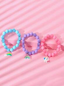 3pcs/Set Rainbow Soft Rubber Bracelet Candy Color Bracelet Sets, Gift For Women To Decorate & Match With Daily Outfits