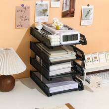 4-Tier Plastic File Tray Office Desk Organizer, Horizontal Filing Rack Paperwork Storage Box Desktop Document Holder, Multi-Layer File Sorting Rack,Back To School,School Supplies
