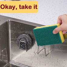 6pcs - Kitchen Stainless Steel Sponge Rack Non Perforated Sink Wall Mounted Steel Wire Ball Drain Rack Cloth Storage Hook Storage Rack