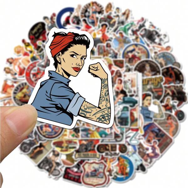 100pcs/Pack Motorcycle Retro Romantic Aesthetic Stickers, Cute Creative Graffiti Vinyl Decals For Party Decorations, Gifts, Luggage, Skateboard, Cup, Helmet, Stationery