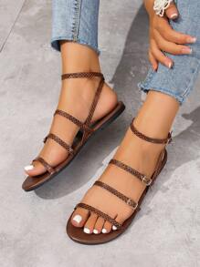 Women's Fashionable Golden Simple Flat Sandals, Solid Color Buckle Shiny Fashionable And Comfortable Open Toe Sandals, 2025 New Summer Glamorous High-End Round Toe Sandals, Casual Women's Shoes Suitable For Outdoor And Party Wear, Sexy Shoes For Women,Ladies Shoes,Gold Shoes,Sparkly Sandals,Gold Sandals,Snake Pattern,Suitable For Vacation And Beach Fun