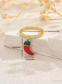 1 pieza Anillo abierto con colgante de frutas multiefecto de cobre con circonita cúbica, anillo sencillo de mujer, versátil para uso diario, trayecto, casual, regalo de vacaciones