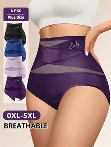 MIOTAN 4 piezas Pantys de mujer talla grande suaves con inserto de malla de red en forma de cruz - Multicolor - Ver 2