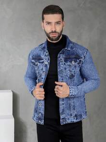 Men's High Quality Winter Premium Denim Jacket - Azul lavado medio - Ver 1