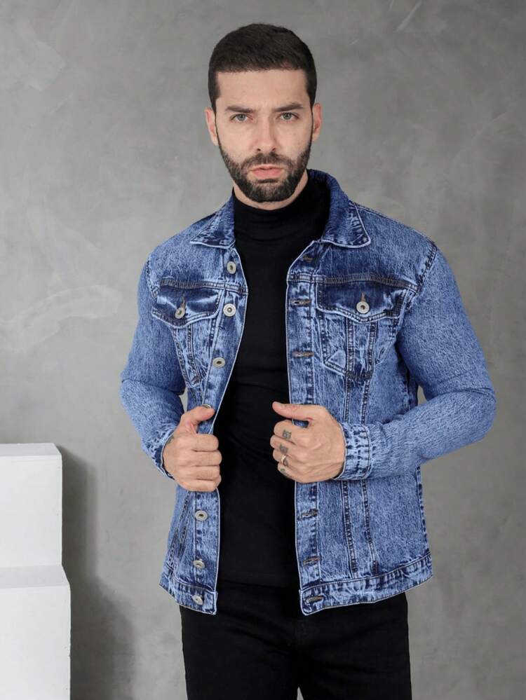 Men's High Quality Winter Premium Denim Jacket - Medium Wash - View 1
