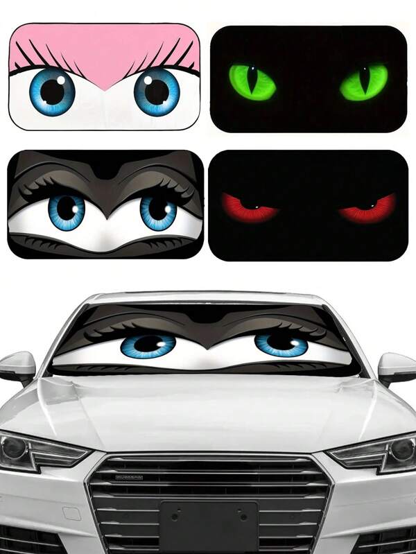 1 peça de protetor solar para para-brisa de carro, viseira dobrável em formato de olho de carro, bloqueia os raios UV para manter o interior do carro fresco, tamanho: 59,06 polegadas x 27,5 polegadas