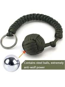 1pc Steel Monkey Fist Self-Defense Keychain With Braided Umbrella Rope For Outdoor Safety And Protection Camping Camping Stuff