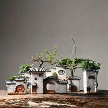 AAMTE Chinese Style Decor Planter, Bamboo & Succulent Ceramic Zen House Home Decoration, Miniature Landscape Plant Pot, No Plants Included, Suitable For New Year, Party, Christmas Gifts, Holiday