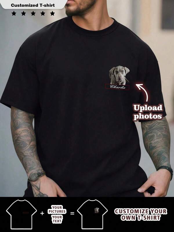 Customized Personalized Photo Men's T-Shirt, Customize Your Text And Photo, Customize Your Name, Customize Selfie/Baby/Friend/Idol/Couple/Family/Party/School/Sports/Pet Love Photo Print, Logo/Business/Company Party Uniform, Birthday Gift, Holiday Gift, Party Gift, Wedding Gift, Friend Gift, Anniversary Gift Ornamental,Dawg Stylish,Fashion,Hipster,Contracted,Easy Costume,Modest Fashion,Minimal Chic,Casual Custom,Unique,Personalized Ideal Gifts For Him Family,Boyfriend,Friends,Children