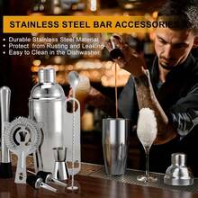 3/8 件不锈钢调酒师工具套装，混合饮料套装，适合家庭、派对、酒吧 - 非常适合乔迁、婚礼、成人派对、单身派对、生日庆祝 - 高品质酒吧工具，可制作优雅饮品 - 无需电力
