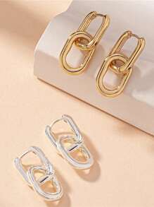 Fashionable Gold Geometric Square Earrings, Women Metal Hoop Jewelry