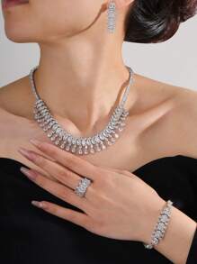 4 pièces/Set Parure de bijoux mode Arabie Saoudite, collier pendentif goutte d'eau avec micro-pavé de zircone blanche/bleue/verte, accessoires de mariage de mariée