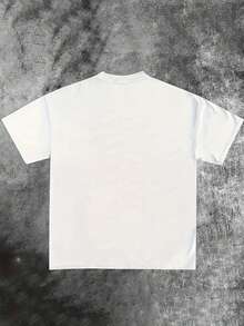 (220 Cotton T-Shirt) Letter Printed Men's Casual Soft 100% Pure Cotton Full Neck Round Neck Short Sleeved T-Shirt