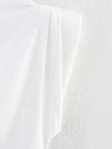 HH Femei elegante solide umeri tampoane fără mâneci maiou Office Lady casual ruched asimetric fermoar Slim tricou