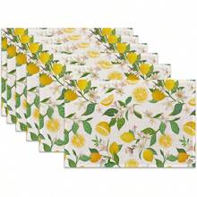 Conjunto de 4 jogos americanos de limão para mesa de jantar, jogos americanos com flores e folhas de verão, adequados para festas em família, cozinha, ambientes internos, feriados, campo, jogos americanos laváveis e resistentes ao calor 30*45 cm