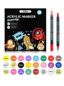 12/24/26/36 Colors Waterproof Dual Tip Acrylic Paint Pens, Dot & Fine Tip Premium Coloring Drawing Markers Set For Wood, Rock Painting, Canvas, Glass, Ceramic Surfaces And DIY Crafts Making Art Supplies,School Office Supplies, Halloween And Christmas Party Supplies