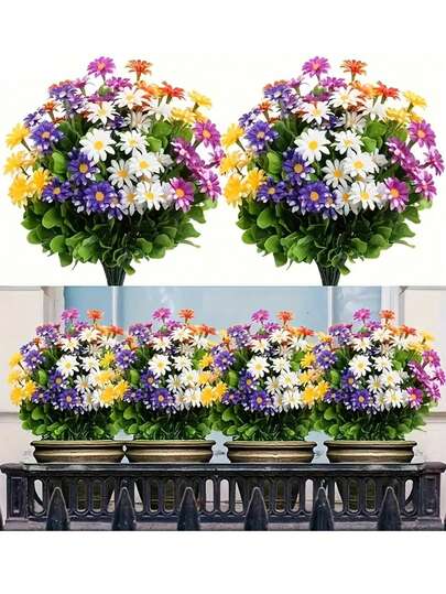 10pcs UV-Resistant Artificial Daisy Flowers, Outdoor Plastic Floral Decor, Fake Daisy Bouquet, Artificial Flower Cluster - Suitable For Home, Hotel, Office, Wedding, Party, Garden, Porch, Cabin, Yard, Window Frame Decoration, Funeral, Photography And More, Limited Edition Daisy Bouquet, UV-Resistant Artificial Flower Cluster, Perfect For Home Decor, Outdoor Decoration, Autumn Decoration