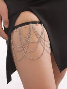 1pc Women Multilayer Chain Butterfly Star Leg Chain, Exaggerated Sexy Lace Elastic Rope Leg Chain, Suitable For Daily Wear,Gift - Multicolor - View 5