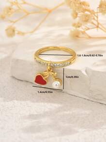 1 pieza Anillo abierto con colgante de frutas multiefecto de cobre con circonita cúbica, anillo sencillo de mujer, versátil para uso diario, trayecto, casual, regalo de vacaciones