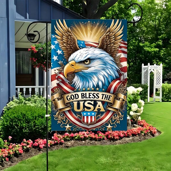 1pc God Bless America Independence Day Garden Flag, 12"X18", Made Of High-Quality Polyester, Waterproof, Fade-Resistant, Double-Sided High-Definition Printing, Independence Day Fireworks Themed National Flag Decor, Suitable For Outdoor Activities, Yards And Farmhouses (Flagpole Not Included), No Electricity Required