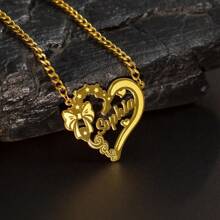 Atoztide personalisierte Namenskette für Frauen, aus Edelstahl mit Herz-Gravur und Namensplakette, Choker-Gliederkette, Schmuckgeschenk 250409