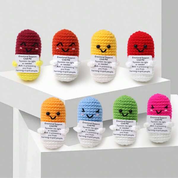 1pc Hand-Woven Plush Doll Ornaments With Words Of Positive Energy Encouragement Can Be Given As Small Gifts To Friends And Family. Lovely Knitted Toy Ornaments Are Very Suitable For The Living Room And Desk At Home, As Birthday Gifts And Room Decorations. Lovely Doll Gift Design And Encouraging Words Are Very Warm And Sweet! These Lovely Dolls Will Always Be Your Friends, And They Will Make You Feel Relaxed And Happy!