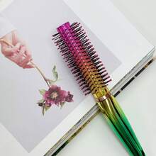 1PC Luxury Professional Round Hairbrush, Air Cushion Comb For Styling, Soft Bristle, Scalp Massage Comb, All Hair Types, Comfort Grip Handle, Effective Tool, Hair Care, Anti-Static, Detangling, Straight/Curly, Mirror Surface, Rainbow, Gift