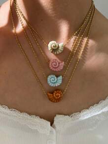Nuevo collar de mujer de acero inoxidable con cuentas y colgante de concha cerámica, collar de moda multicolor personalizado para vacaciones, viajes y uso diario