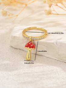1 pieza Anillo abierto con colgante de frutas multiefecto de cobre con circonita cúbica, anillo sencillo de mujer, versátil para uso diario, trayecto, casual, regalo de vacaciones
