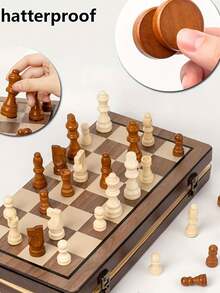 Magnetic Wooden Chess Set Box, 15 Inch Wooden Folding Chessboard, 2 Extra Queens, Handmade Board Games - Multicolor - View 6