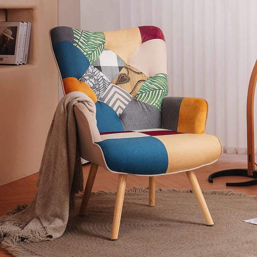 UNIKOME Patchwork Accent Chair Colorful Bohemian Style High Back Arm Chair - Patchwork - View 1