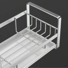 1pc Stainless Steel Sink Organizer Drying Rack, Hanging Sponge Holder, Faucet Storage Rack With Plastic Tray - Silver - View 4