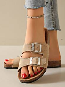 Women's Style Open Toe Sandals, Summer 2025 New Fashion Transparent Retro Beach Creative Soft Cork Casual Slip-On Roman Shoes - Beige - View 1