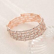 Fashionable 5 Row Gold-Color Crystal Studded Open Cuff Bracelet Multi-Layer Twist Bangle - Gold - View 1