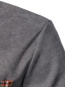 男式灯芯绒格子拼色休闲商务长袖衬衫