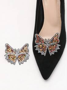 2pcs Removable Creative Butterfly Rhinestone Decor Decorative Shoe Clips, Colorful And Shiny
