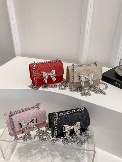 1pc Pu Fashion Sweet Spring Simple Western-Style Crossbody Bag Simple And Fashionable Commuting Small Square Bag Korean Fashion Bag, With Western-Style Butterfly Decoration, Fashionable Chain Shoulder Strap, Versatile Casual Highly Attractive Bag, Suitable For Going Out, Outdoor, Daily Use, Is A Perfect Gift For Friends