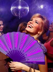 Abanico plegable LED con luz para fiesta, grande, de mano, de colores brillantes, sin baterías incluidas, para regalo, presentación, boda, cumpleaños, decoración del hogar, discoteca, accesorios fluorescentes, cosplay, que brilla en la oscuridad