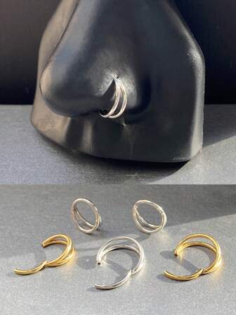 1pc Stainless Steel Double Line Nose Ring Septum Hoop Nose Ring Lip Ring Earring