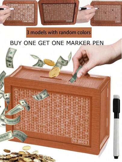 1 Piece DIY Creative Savings Jar, Home Decoration Accessories, Reusable Digital Planning Wooden Savings Jar, Household Savings Plan Wooden Savings Jar, Cash And Valentine's Day Coin DIY Digital Savings Jar, Valentine's Day Wedding, Birthday, Outdoor Balcony, Graduation Season, Wedding Season, Birthday Party, Mother's Day, Color And Style Random