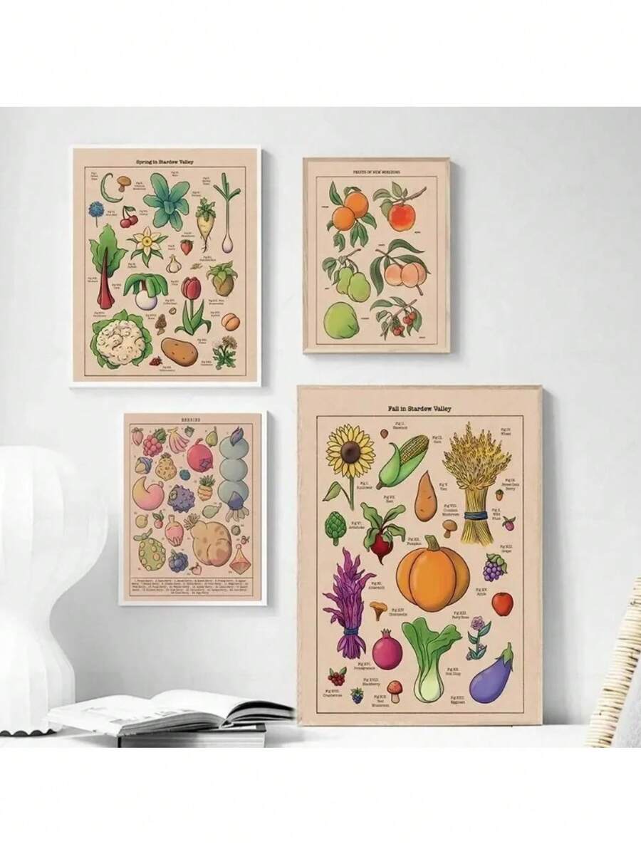 1 件山谷海报视频游戏灵感艺术蔬菜水果食物帆布画海报适用于客厅家居装饰节日和生日礼物、办公室装饰布置艺术品可选框架、带框架的墙壁艺术厨房装饰