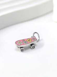 1pc Simple Unique 925 Sterling Silver Enamel Floral Skateboard DIY Pendant Women Fine Jewelry Gift