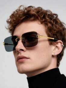 1 buc Ochelari de soare din oțel inoxidabil pentru bărbați, cu ramă dreptunghiulară retro, stil casual de afaceri, potriviți pentru ieșiri, vacanțe și călătorii
