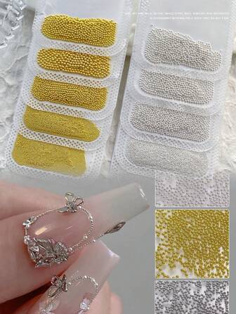 5G 微型 0.4 毫米金属小圆珠珠宝，银色和金色，美甲 DIY 配件 美甲用品 指甲 指甲饰物 指甲宝石